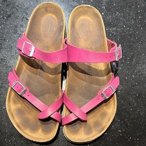 Birkenstock Fuchsia Sandals with Silver Buckles